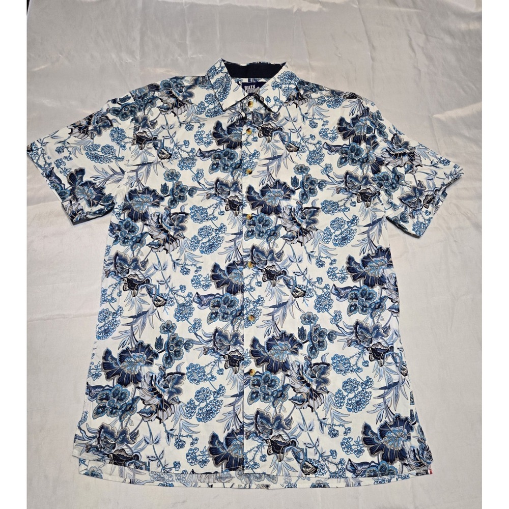 Billy London UK Mens XXL Button Up Blue Floral Shirt Short Sleeve Aloha Dress